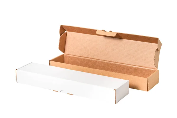 Set White Brown Cardboard Carton Boxes Isolated — Stock Photo, Image