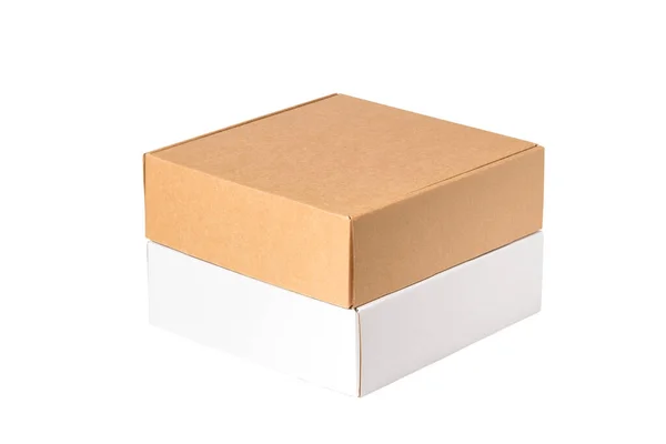 Set Van Witte Bruine Kartonnen Kartonnen Dozen Geïsoleerd — Stockfoto