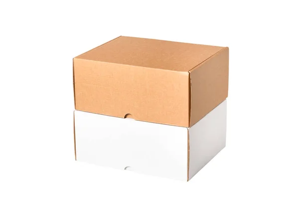 Set White Brown Cardboard Carton Boxes Isolated — Stock Photo, Image