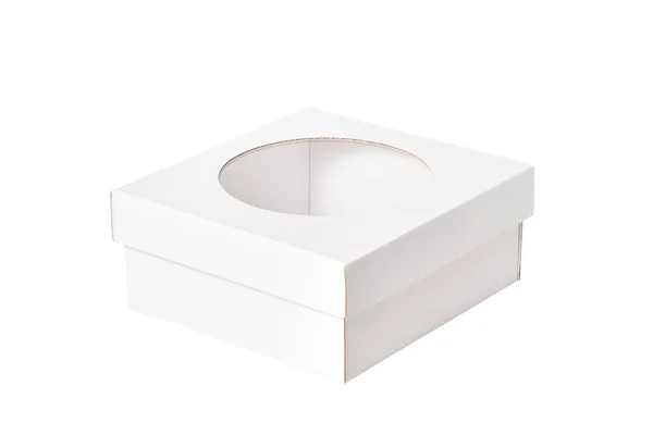 Caja Cartón Blanco Con Tapa Transparente Aislada —  Fotos de Stock
