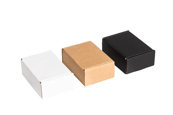Set Aus Flachen Briefkästen Aus Schwarzem Braunem Und Weißem Karton — Stockfoto