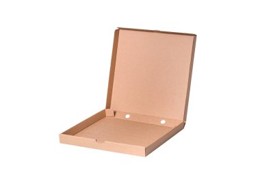 Açık kahverengi karton pizza kutusu, yiyecek kutusu. 