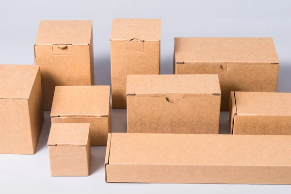Set Different Brown Carton Cardboard Boxes Lot — Stock Photo, Image