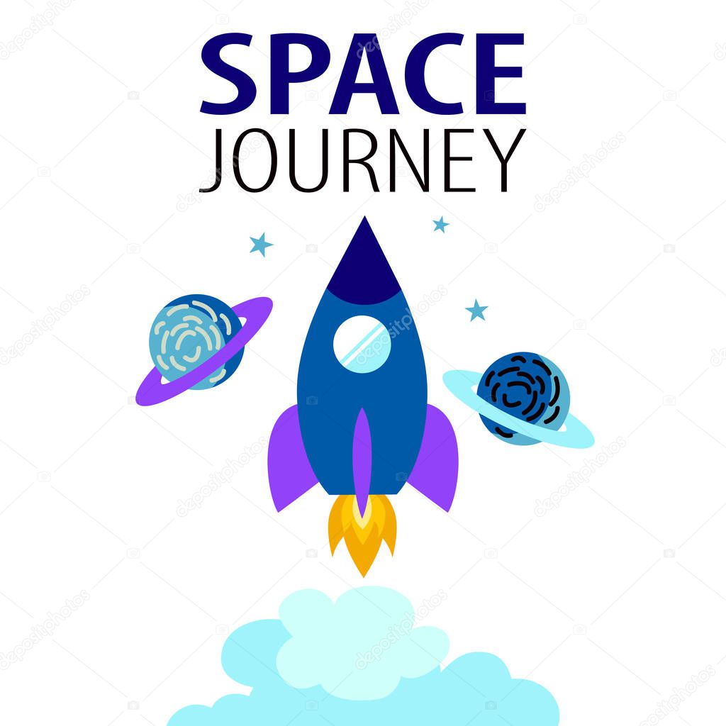 Space journey slogan and rocket  vector. For kids t-shirt or all designs