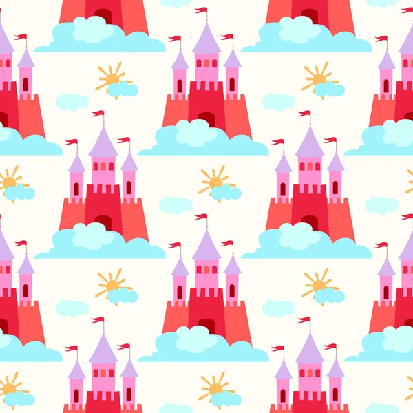 Princess Castle Seamless Pattern Fairy Tale Magic Background — Stock Vector