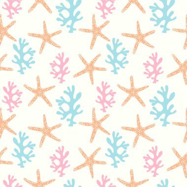 Mercan ve deniz yıldızı ile Seamless modeli. Sualtı arka plan