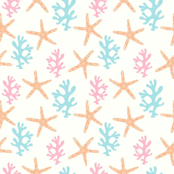 Seamless Pattern Coral Reef Starfish Underwater Background — Stock Vector