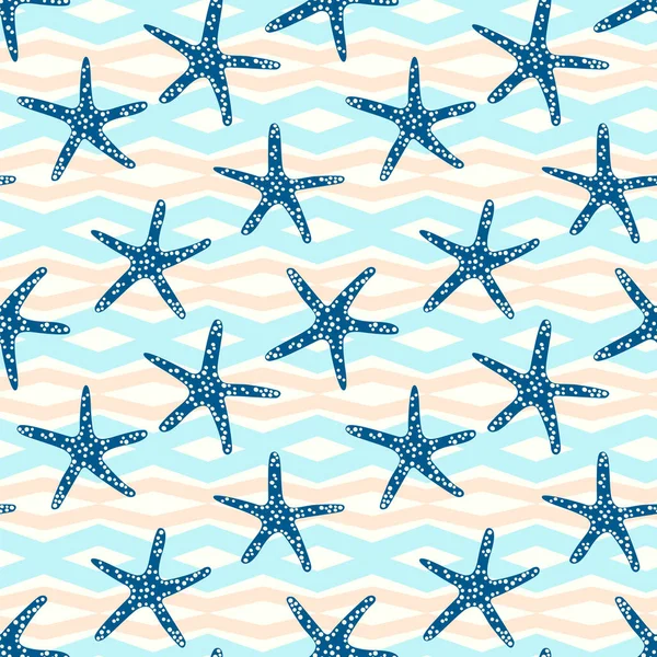 Морские Звезды Бесшовным Рисунком Фоне Геометрической Линии Тропическая Звезда Рыб — стоковый вектор