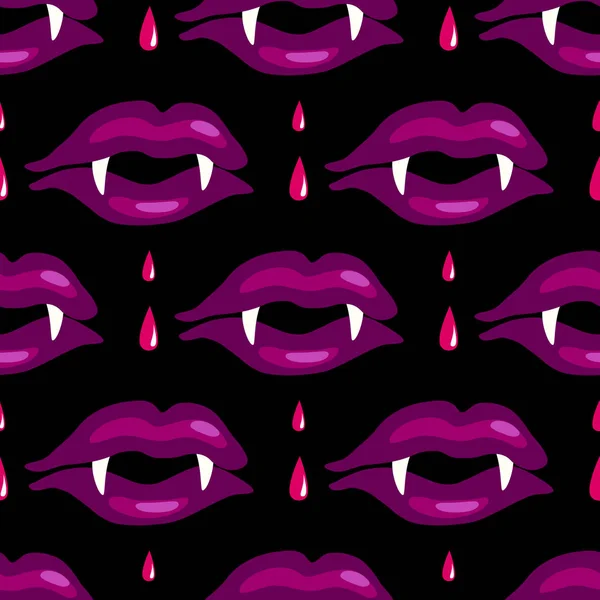 Vampiro Sexy Labios Patrón Vector Sin Costuras — Vector de stock