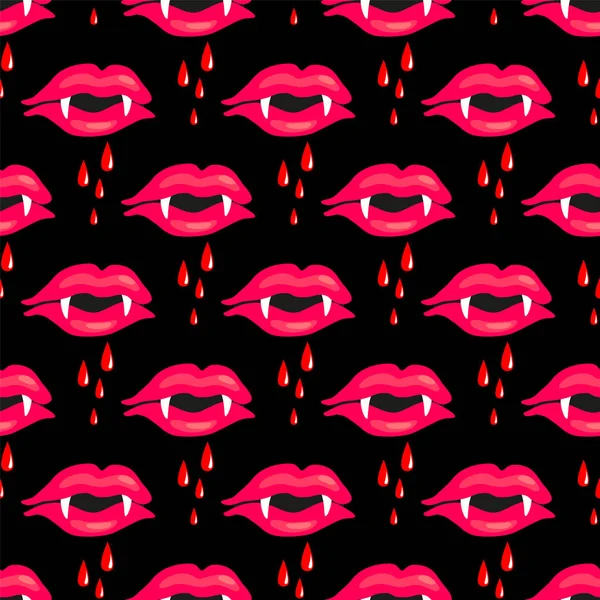 Vampire Sexy Lips Seamless Vector Pattern — Stock Vector