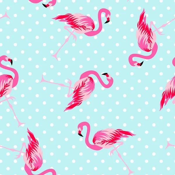 Ładny Wzór Flamingo Polka Dot Zadumany — Wektor stockowy