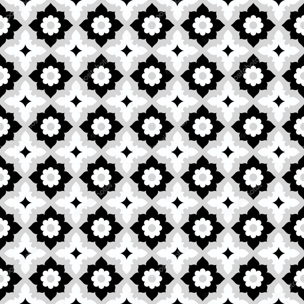 Seamless pattern geometric ceramic tile design with floral ornamen