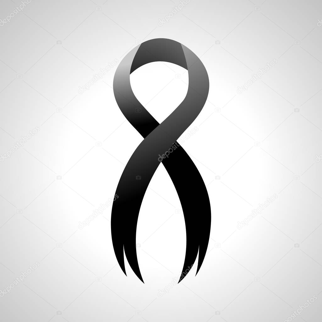 Mourning vector sign. Black awareness ribbon symbol