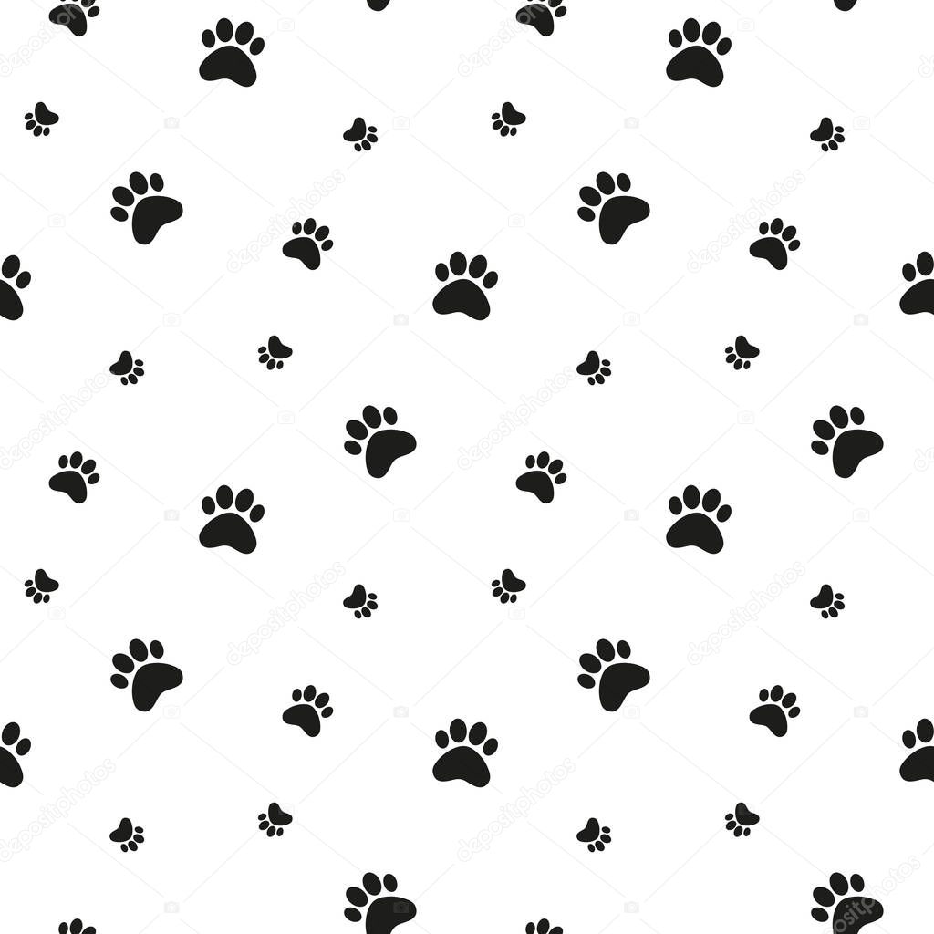 Paw print background. Cat, dog footprint seamless pattern