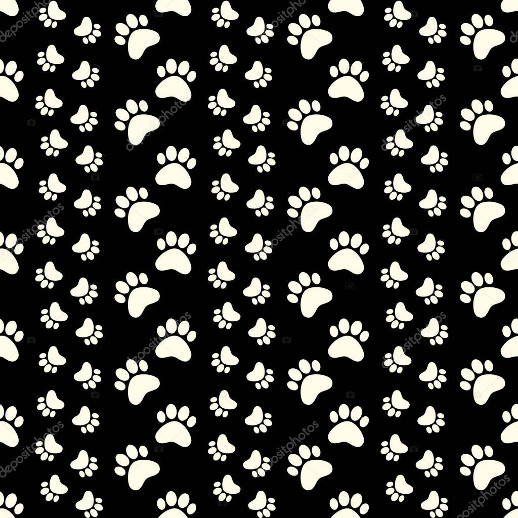 Paw print background. Cat, dog footprint seamless pattern