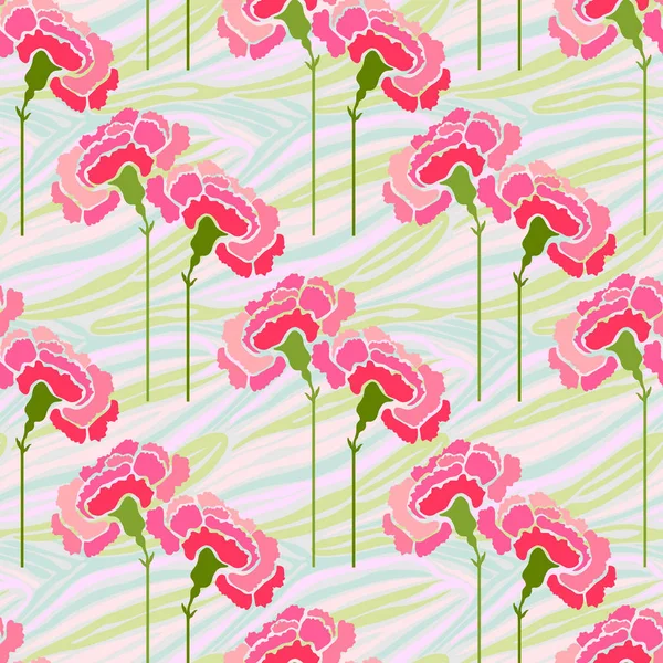 Patrón Sin Costuras Con Flor Clavel Estampado Textura Cebra Decoración — Vector de stock