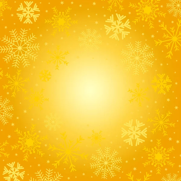 Christmas Holiday Background Snowflakes Stars Gold Color Abstract Winter Yellow — Stock Vector