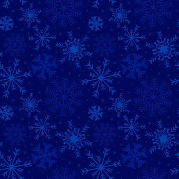 Fondo Navideño Con Copos Nieve Estrellas Azul Patrón Sin Costura — Archivo Imágenes Vectoriales