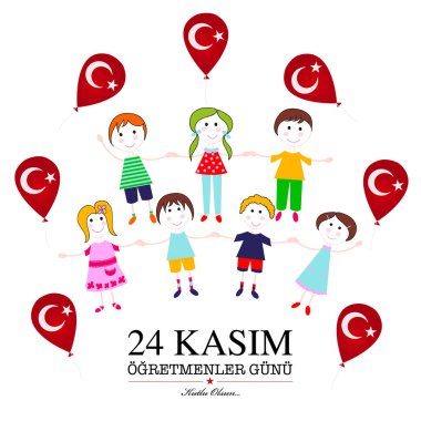 Kasım 24 Türk öğretmenler günü tasarım kartı. İngilizce çeviri, 24 Kasım mutlu öğretmenler günü