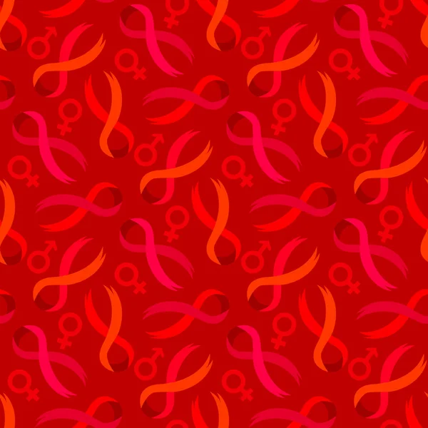 Red Ribbon Seamless Pattern Ribbons Venus Mars Symbol Vector Background — Stock Vector