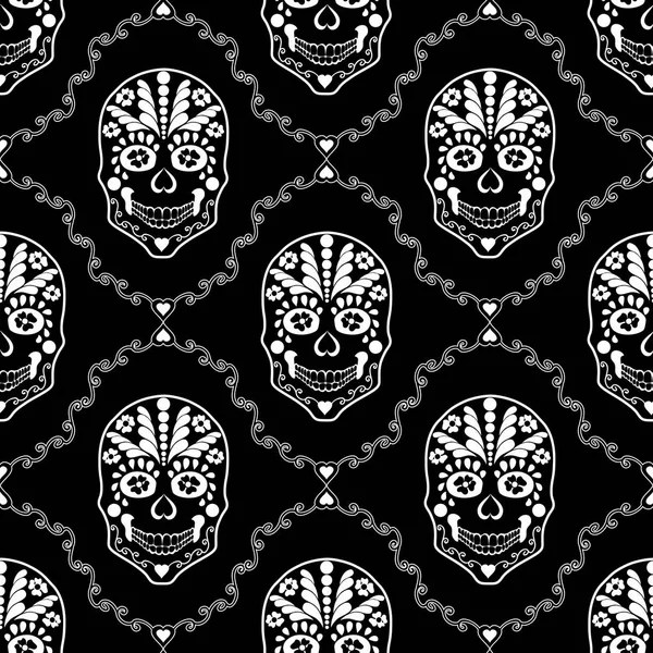 Ornamental Seamless Pattern Design Skull — Stock Vector