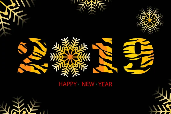 Mutlu Yeni Yıl 2019 Kutlama Kartı Tasarım Kar Taneleri Ile — Stok Vektör