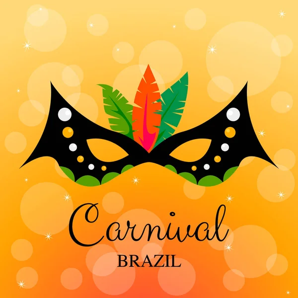 Máscara Carnaval Com Penas Fundo Amarelo — Vetor de Stock