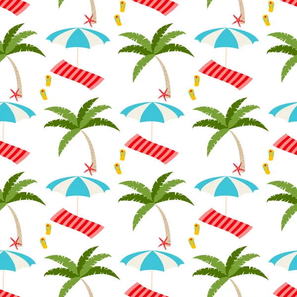 Lato Plaża Wektor Wzór Ikonami Parasol Ręcznik Wakacje Słońca — Wektor stockowy