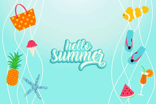 Hallo Sommer Banner Mit Strandelementen Sommerlicher Hintergrund — Stockvektor