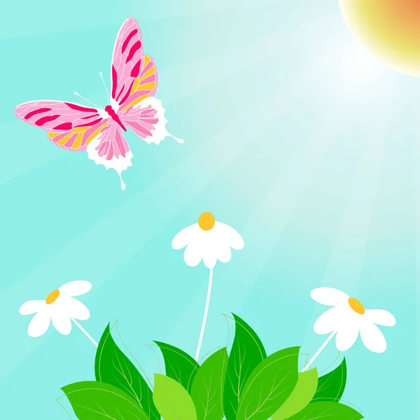 Primavera Tiempo Vector Fondo Con Margarita Hoja Butterfl — Vector de stock