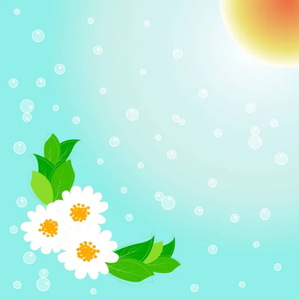 Άνοιξη Χρόνο Διάνυσμα Φόντο Φύλλα Και Χαριτωμένα Λουλούδια — Διανυσματικό Αρχείο