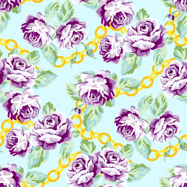 Motif de roses florales avec des chaînes dorées. Chic flower pattern des — Image vectorielle