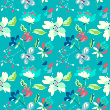 Soyut çiçekler ve yaprakları ile Floral Dikişsiz desen. 