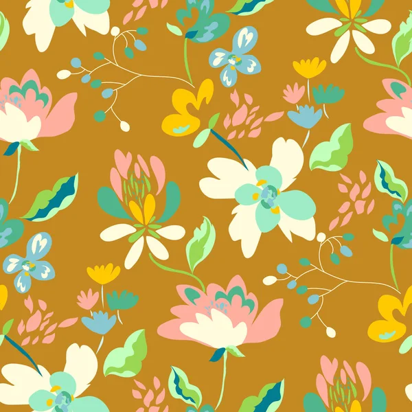 Patrón sin costura floral con flores abstractas y hojas . — Vector de stock