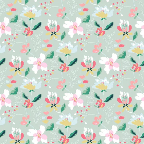 Floral seamless pattern with abstract flowers and leaves. — Stock Vector