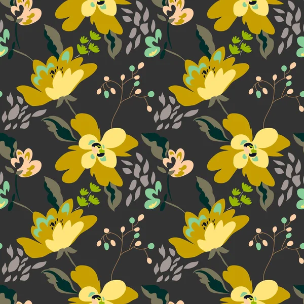 Patrón sin costura floral con flores abstractas y hojas . — Vector de stock