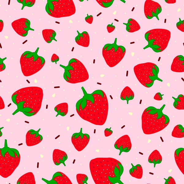 Sömlöst mönster med söta jordgubbar och chokladströssel — Stock vektor