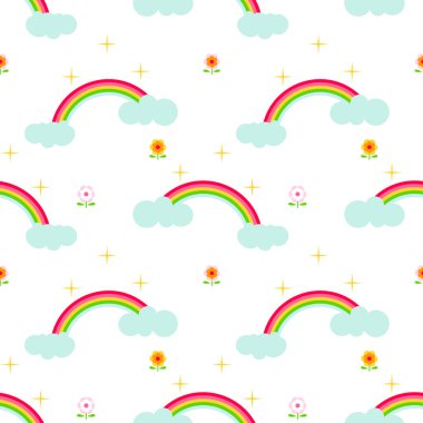 Gökkuşağı ve bulutlar vektör dikişsiz patter