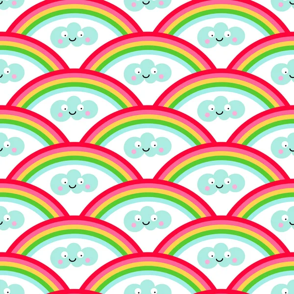 Rainbow and kawaii style seamless pattern — Stock Vector