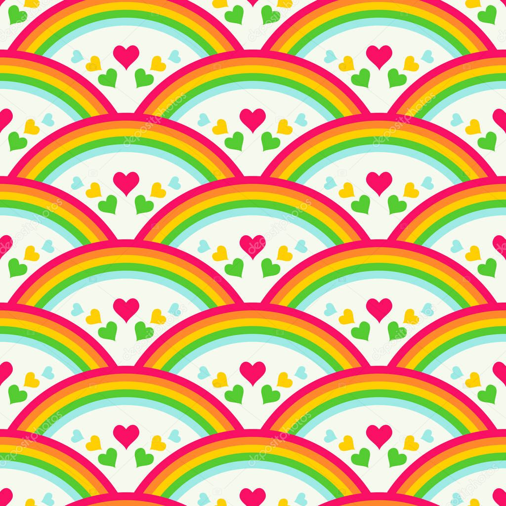 Rainbow and hearts seamless vector pattern 