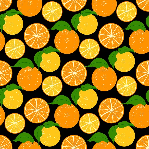 Seamless pattern orange fruit on a black background — Stock Vector