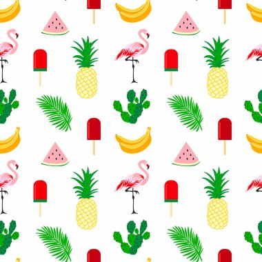Tropikal elementler ile yaz saati sorunsuz desen. Renkli su