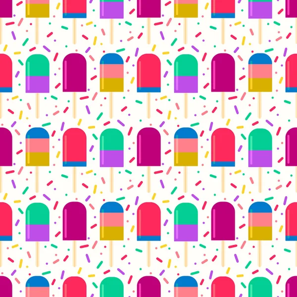 Summer pattern with fruity popsicle on a confetti sprinkles back — Stock Vector