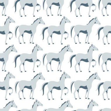 Beyaz arka plan üzerinde yürüyen at ile dikişsiz desen