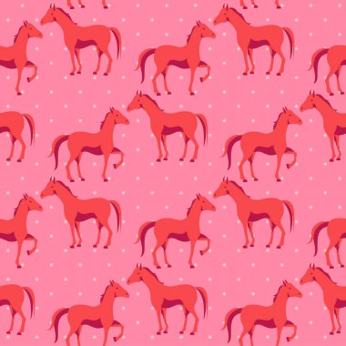 Pembe bir polka nokta arka plan üzerinde sevimli at ile Dikişsiz desen