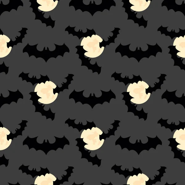 Halloween background.  Seamless pattern with moon, bats — Stock Vector