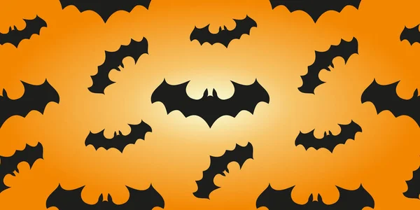 Halloween banner background. Seamless pattern with bats in an or — ストックベクタ