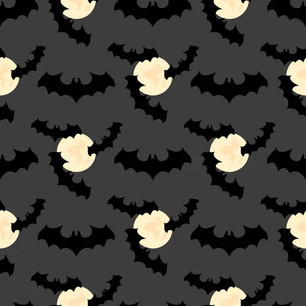 Halloween background.  Seamless pattern with moon, bats — ストックベクタ