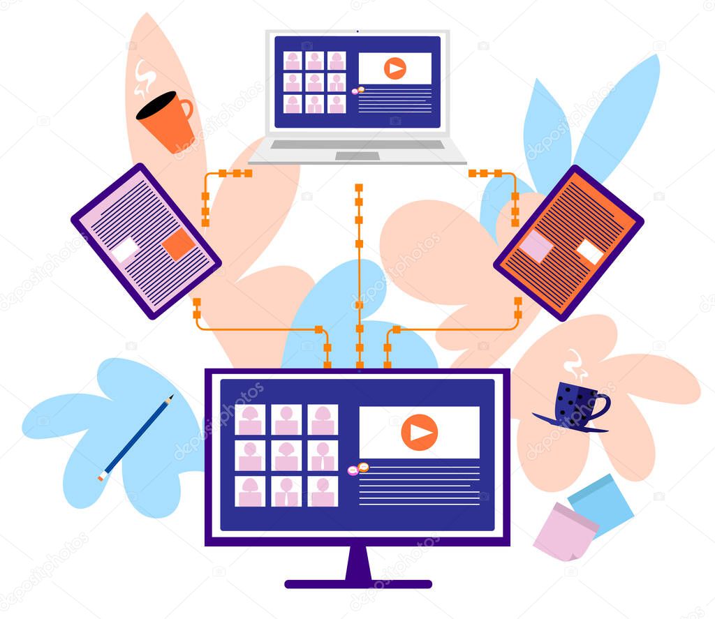 Video conference, online education, home office communication  vector illustration design