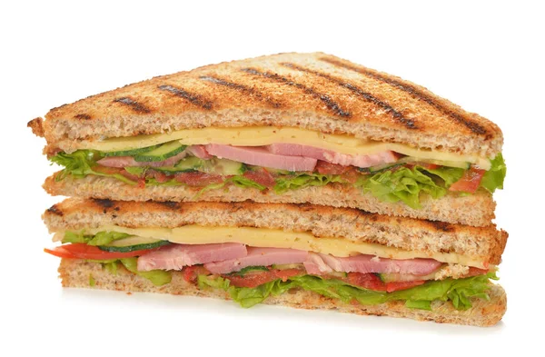 Sandwich Concombre Fromage Jambon Sur Fond Blanc — Photo